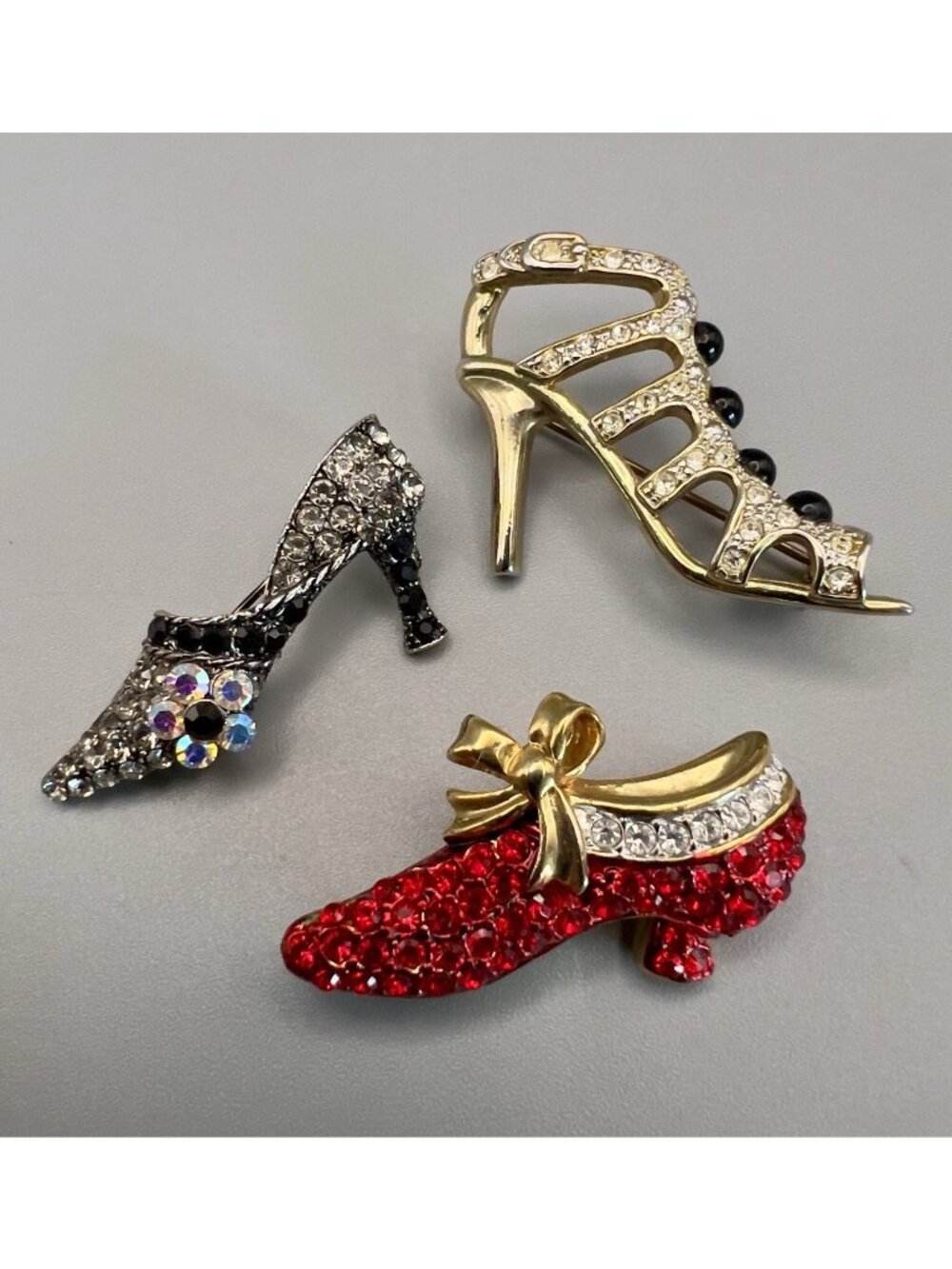 A Trio of Vintage Shoe Pins Brooch Dorothy’s Red Slipper